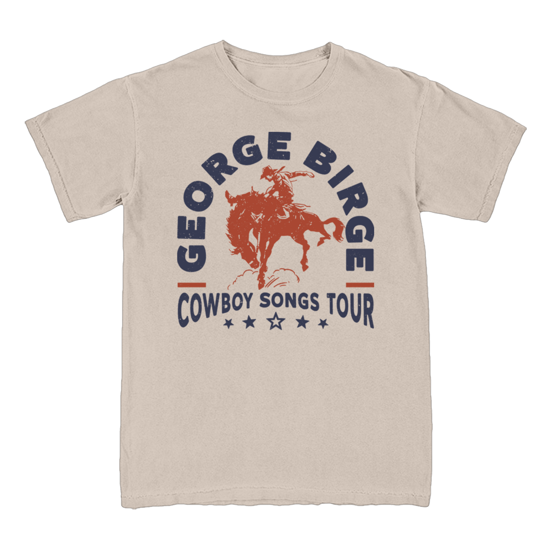Beige t-shirt with 'George Birge Cowboy Songs Tour' graphic 
