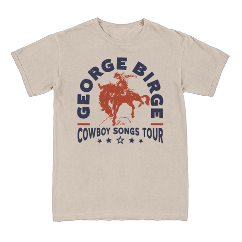 Beige t-shirt with 'George Birge Cowboy Songs Tour' graphic 