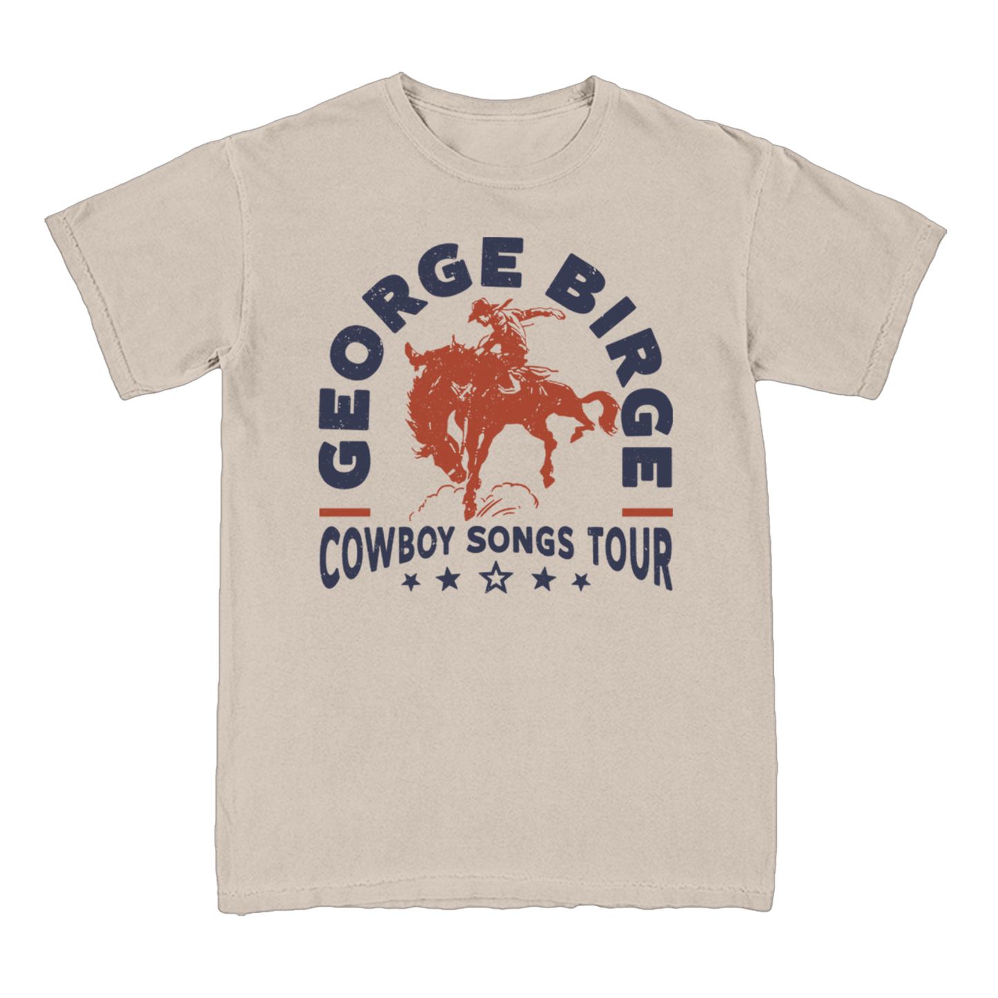 Beige t-shirt with 'George Birge Cowboy Songs Tour' graphic 