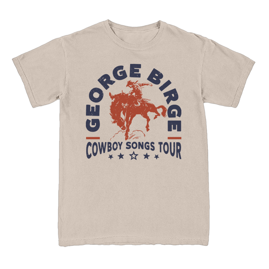 Beige t-shirt with 'George Birge Cowboy Songs Tour' graphic